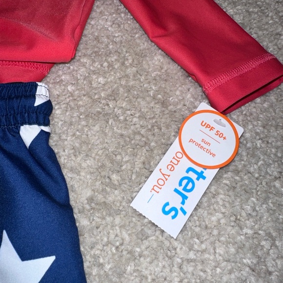 Carter's Red Rash Guard and Blue Star Swim Shorts Set - Picture 4 of 5